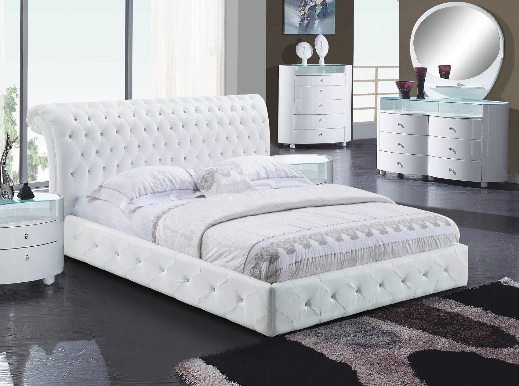 Contemporary, Modern Platform Bedroom Set Cosmo & Paris PARIS WHITE + COSMO - WHITE-EK-5 in White Leatherette