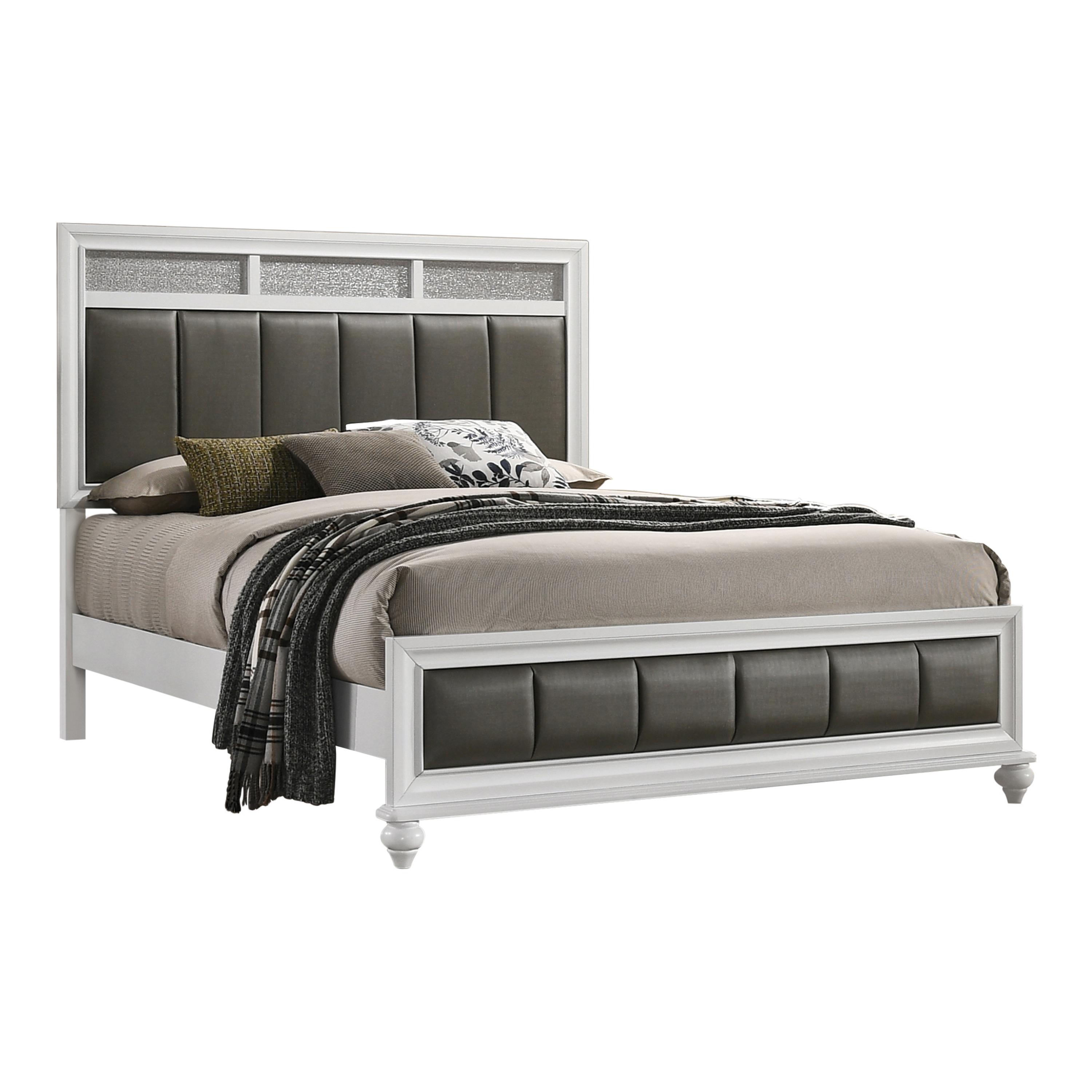 Modern Bed 205891Q Barzini 205891Q in White Leatherette