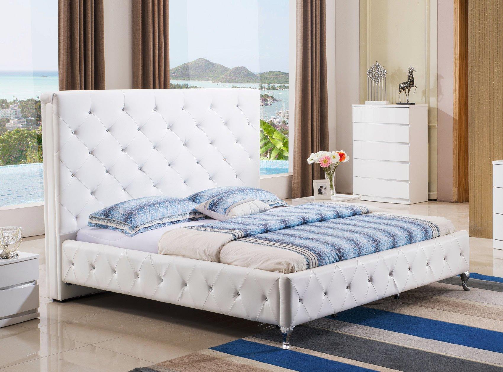 Contemporary, Modern Platform Bedroom Set Rome & Wynn ROME WHITE + WYNN - WHITE-Q-5-PC in White Leatherette