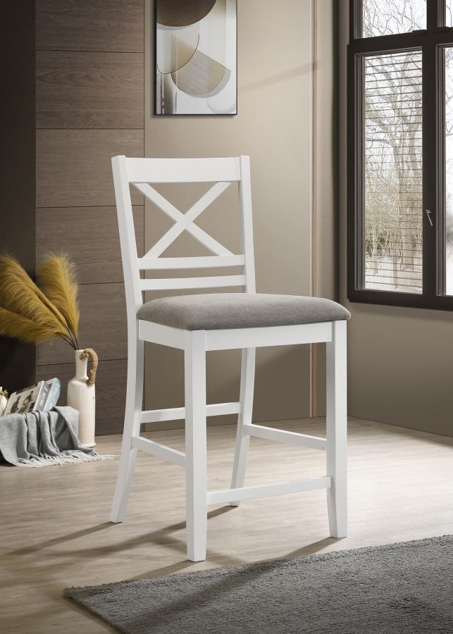 

    
Modern White/Light Grey Wood Counter Height Chair Set 2PCS Coaster Hollis 122249
