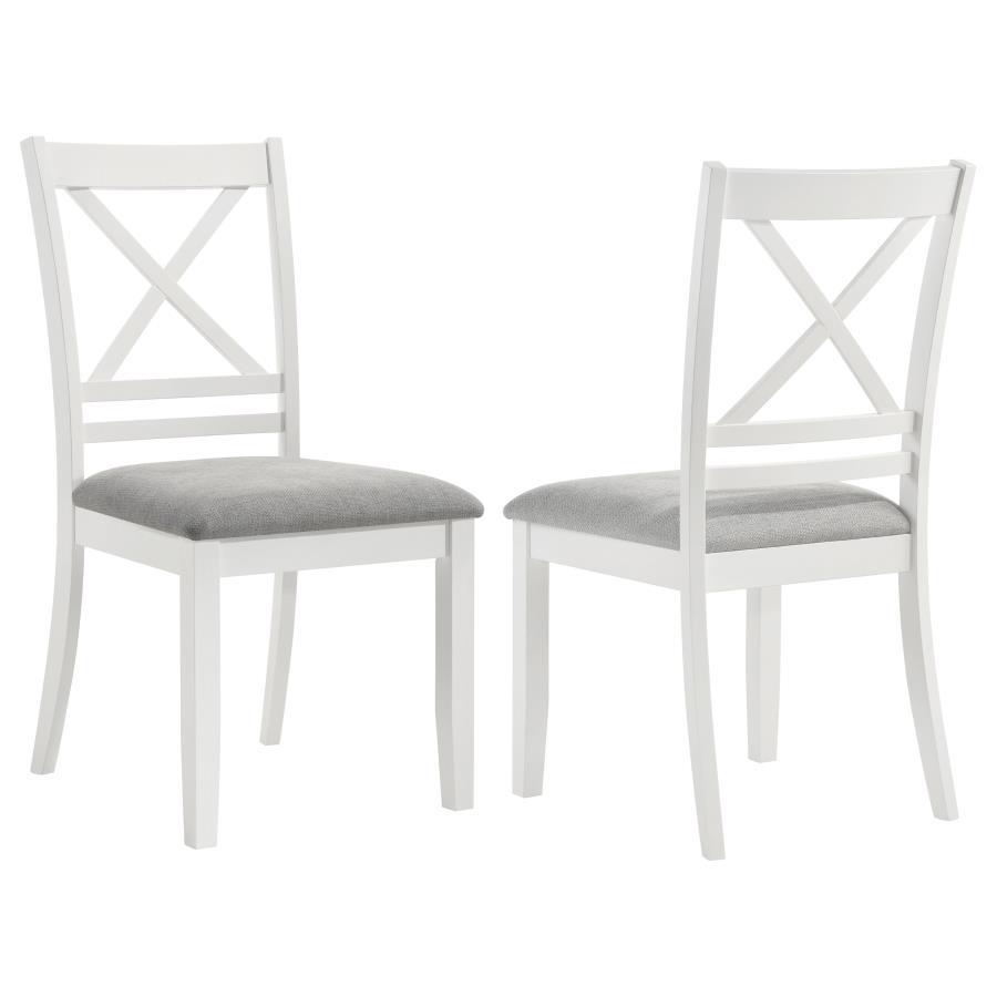 

    
Modern White/Light Grey Wood Side Chair Set 2PCS Coaster Hollis 122242
