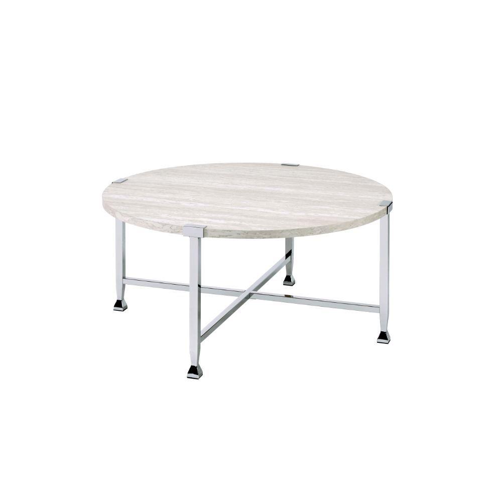 

    
Modern White Oak & Chrome Wood Coffee Table + 2 End Tables by Acme Brecon 83210-3pcs
