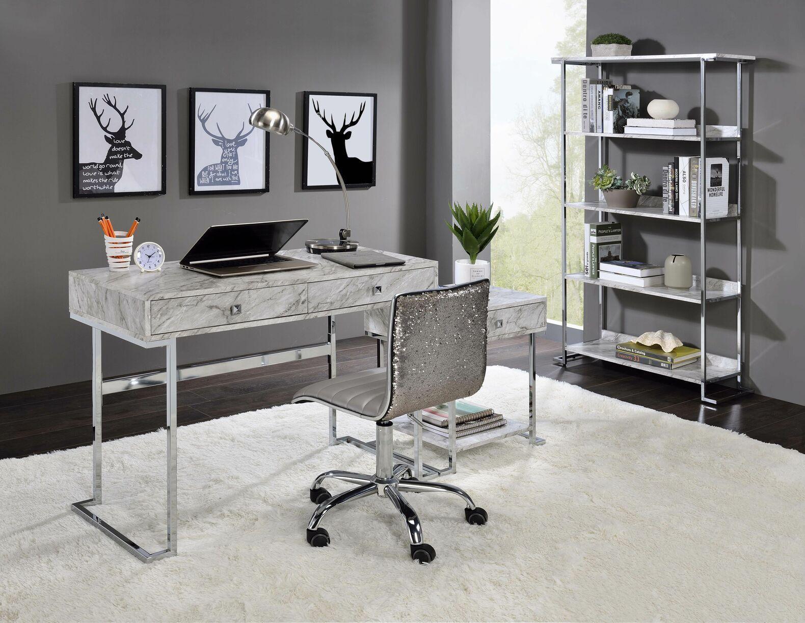 Modern Home Office Set Tigress 92615-4pcs in Chrome, White 