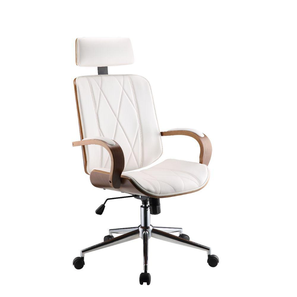 Modern Executive Office Chair Yoselin 92513 in Walnut, White PU