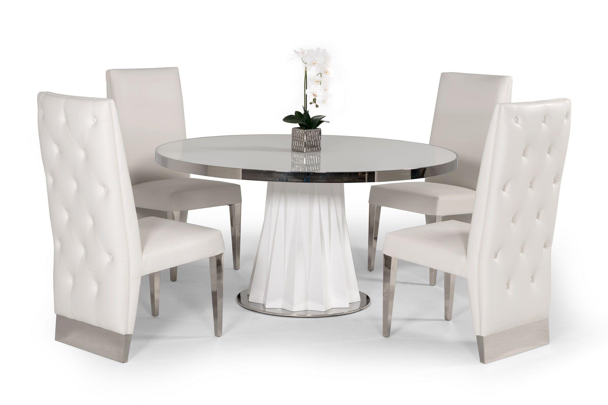 

    
Modern White Round Dining Table + 4 Chairs by VIG Modrest Cabaret
