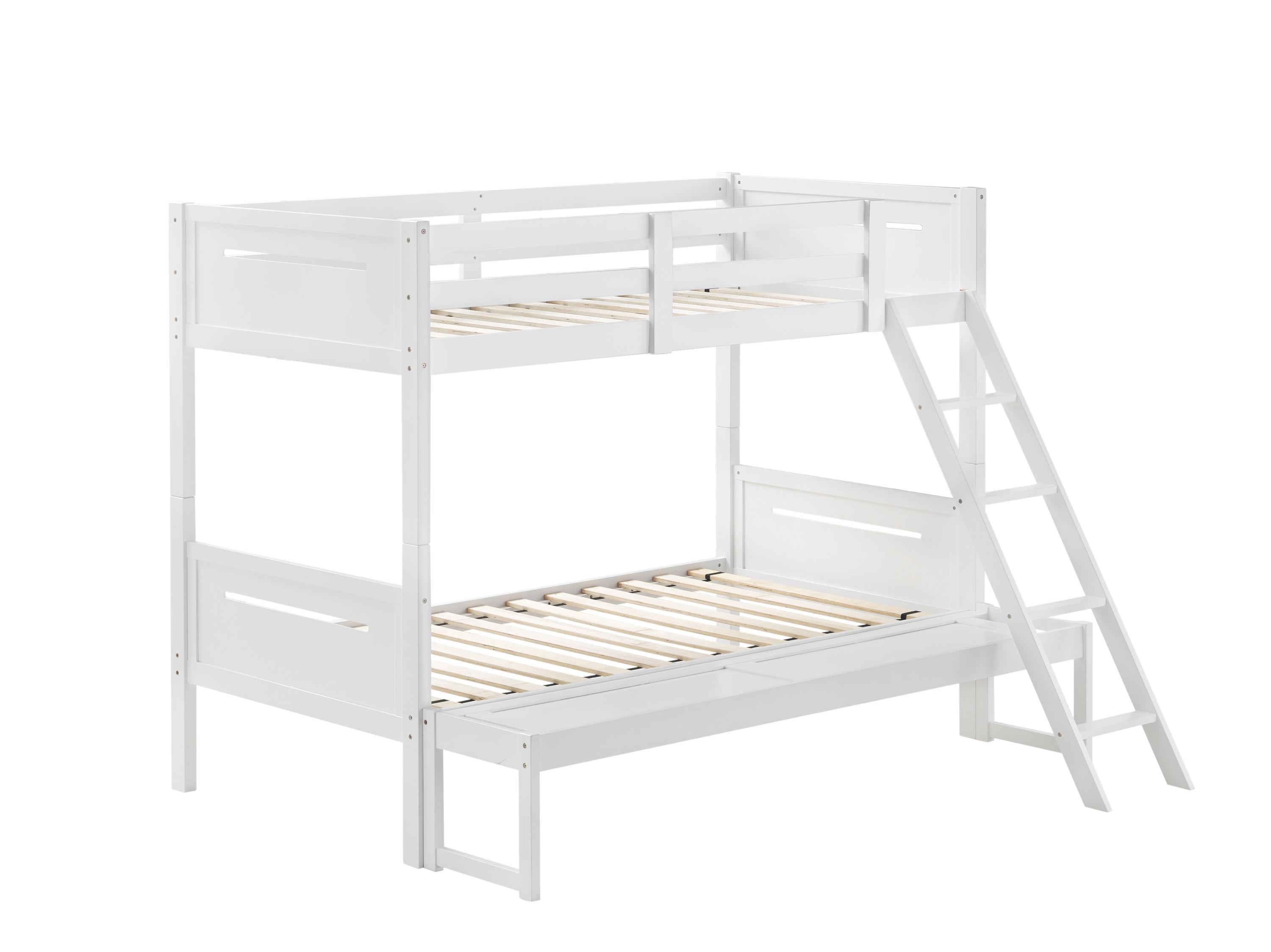 

    
Modern White Solid Rubberwood Twin/Full Bunk Bed Coaster 405052WHT Littleton
