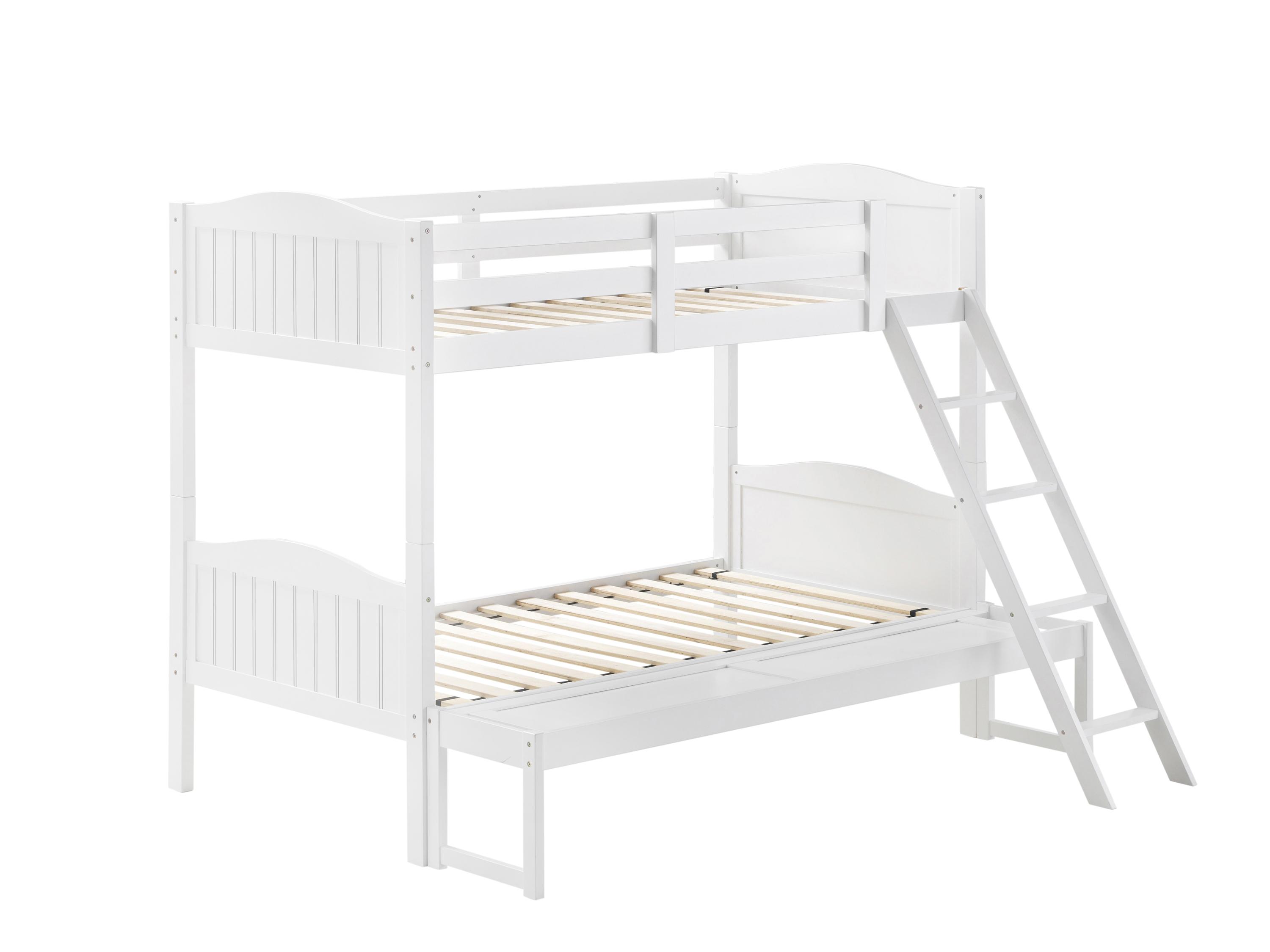

    
Modern White Solid Rubberwood Twin/Full Bunk Bed Coaster 405054WHT Littleton
