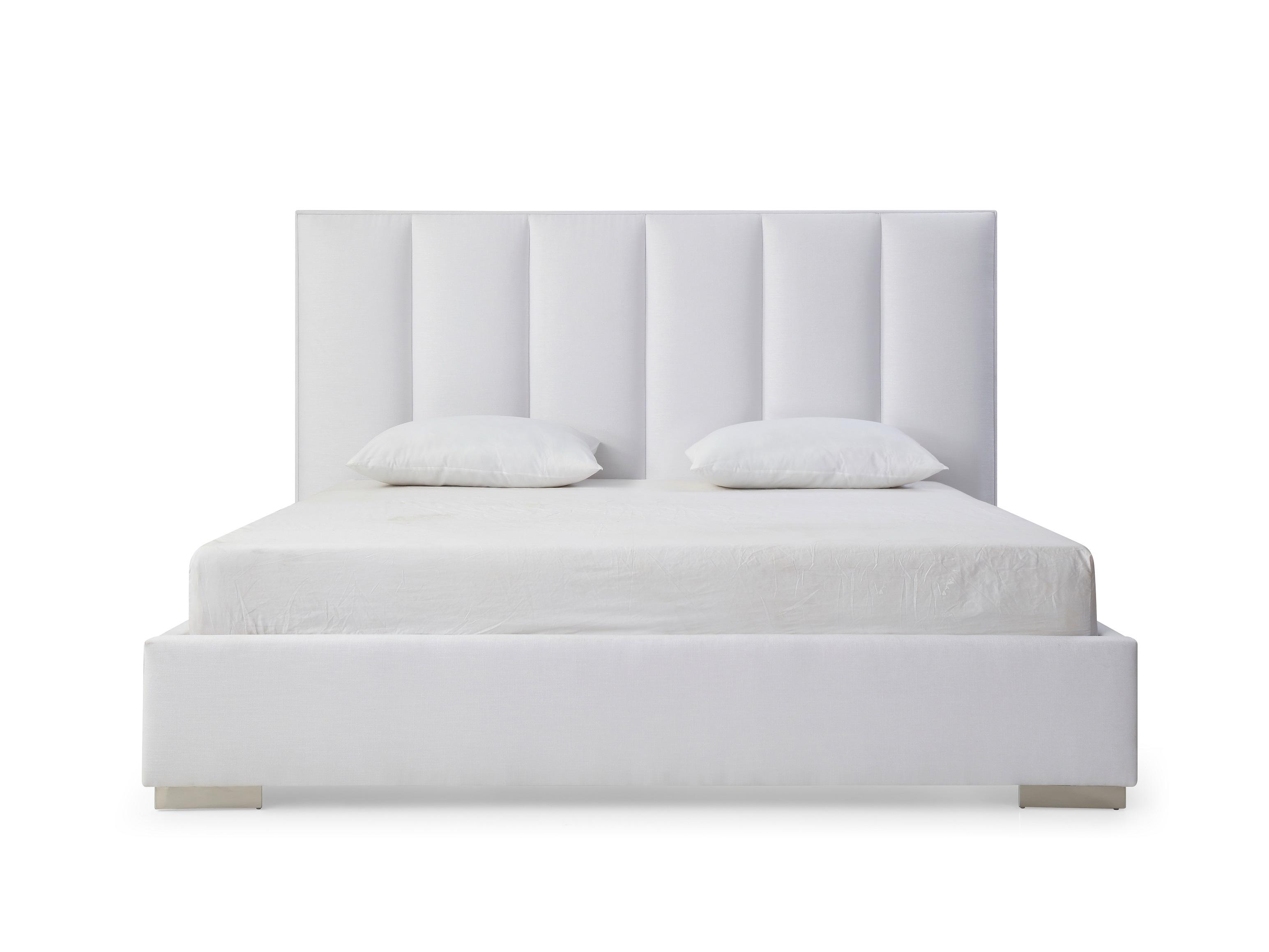 

    
Modern White Stain-proof Linen King Bed WhiteLine BK1655-WHT Velvet
