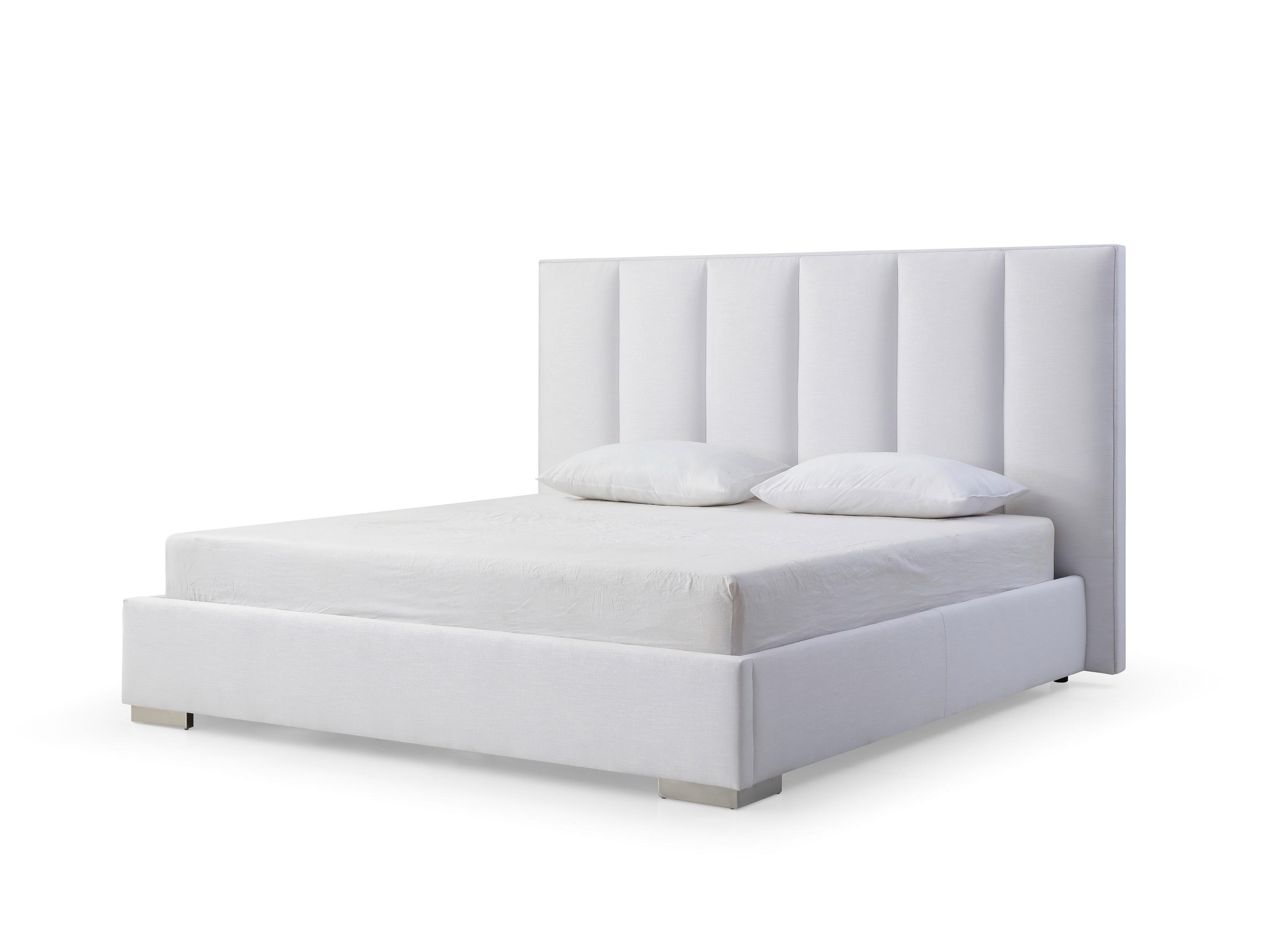 

    
Modern White Stain-proof Linen Queen Bed WhiteLine BQ1655-WHT Velvet
