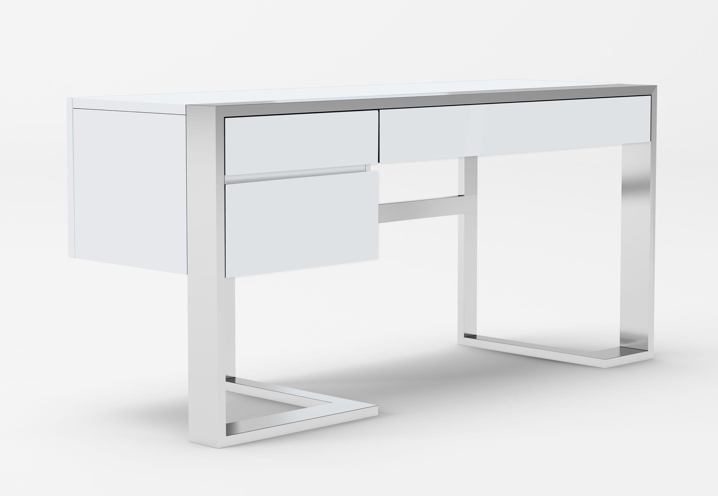 

    
Modern White & Stainless Steel Home Office Desk + Bookshelf by VIG Modrest Fauna
