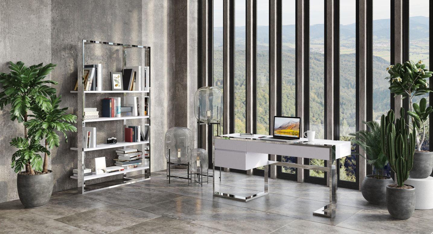 Contemporary, Modern Writing Desk with Bookshelf Fauna VGBBBN-2DK-WHT-DESK-2pcs in White 