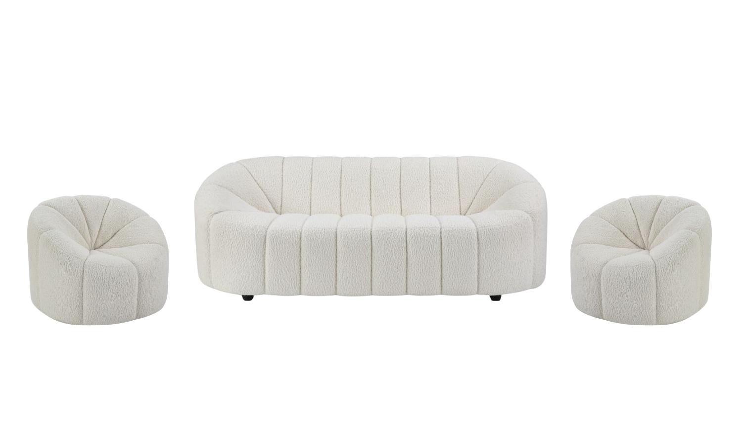 Modern Sofa and 2 Chairs Osmash LV00229-3pcs in White 