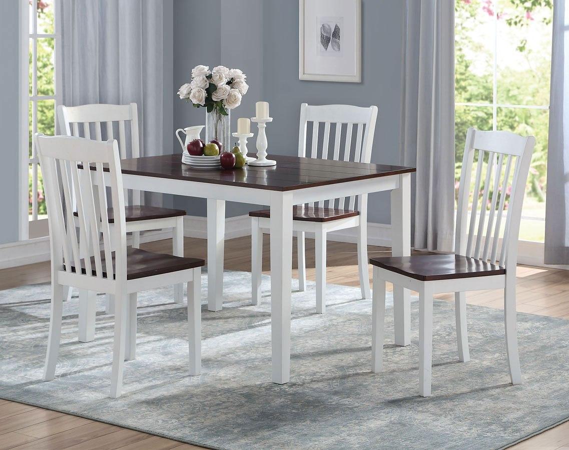 

    
Modern White & Walnut Dining Table + 4x Chairs by Acme Green Leigh 77075-5pcs
