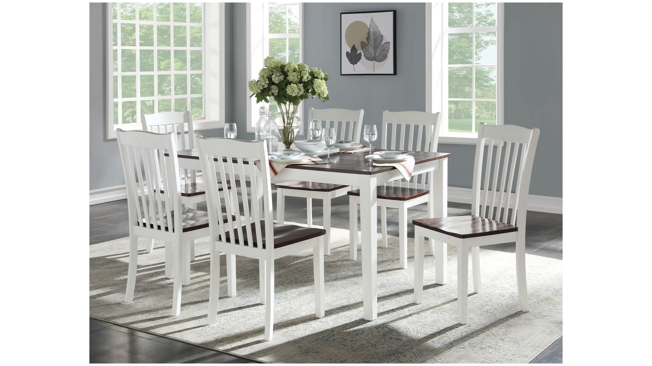 

    
Modern White & Walnut Dining Table + 6x Chairs by Acme Green Leigh 77075-7pcs
