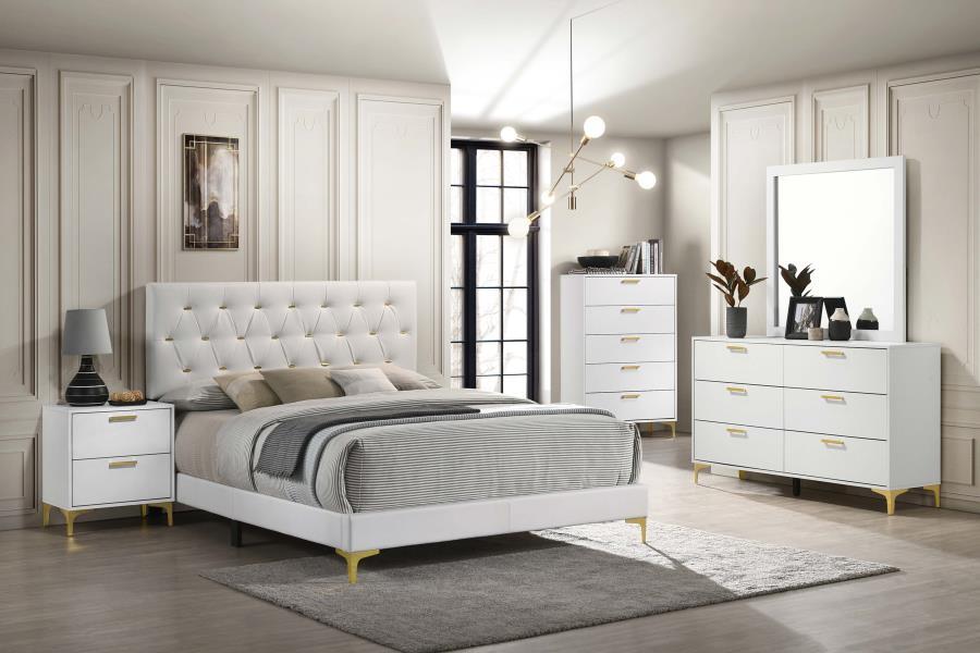 Contemporary, Modern Panel Bedroom Set Kendall California King Panel Bedroom Set 3PCS 224401KW-3PCS 224401KW-3PCS in White, Gold, Black Leatherette