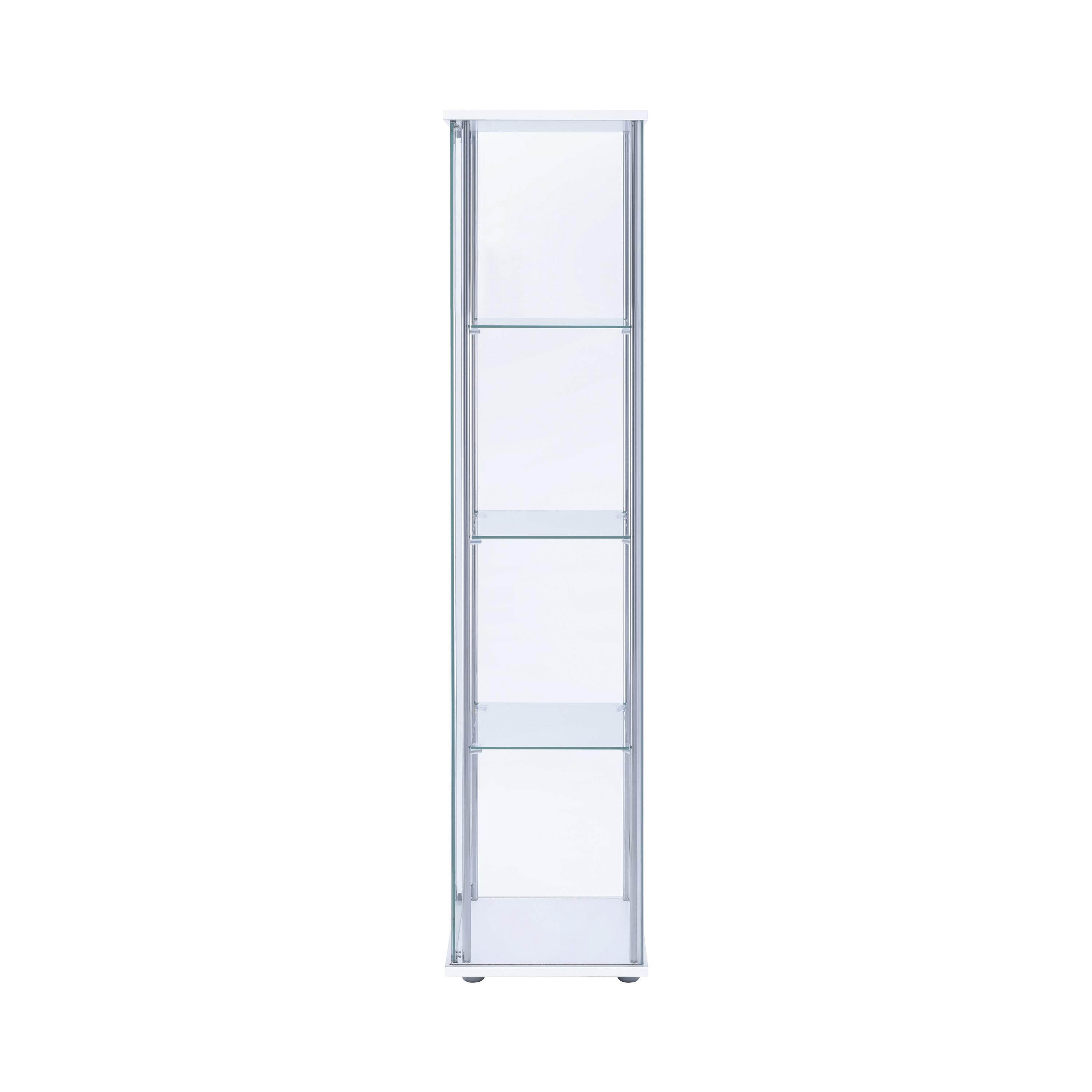 

    
Modern White Wood & Clear Tempered Glass Curio Cabinet Coaster 951072
