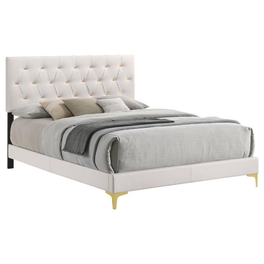 Contemporary, Modern Panel Bed Kendall King Panel Bed 224401KE 224401KE in White, Gold, Black Leatherette