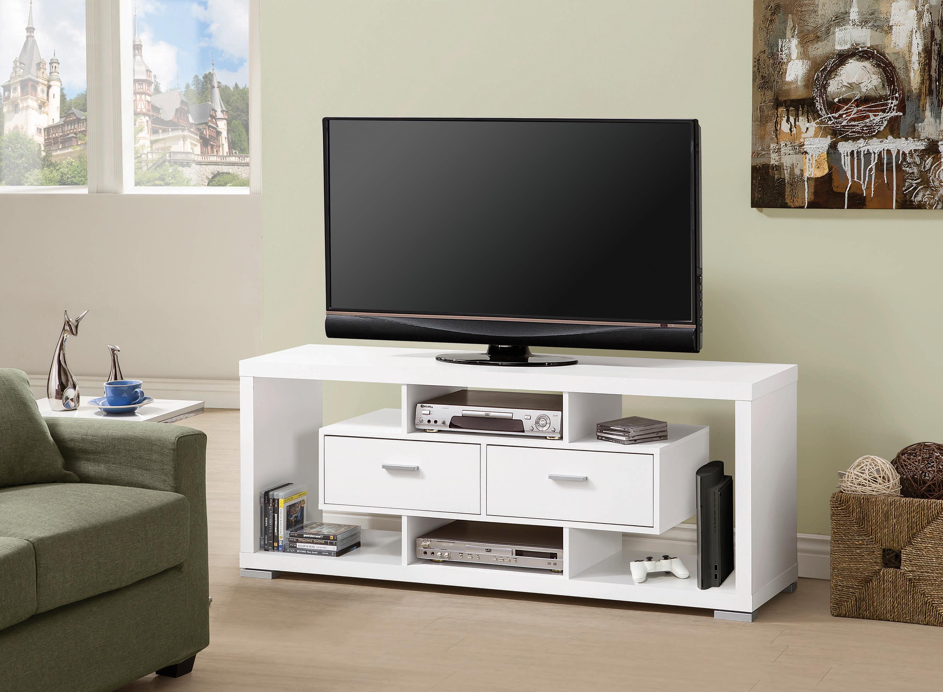 

    
Modern White Wood TV Console Coaster 700113
