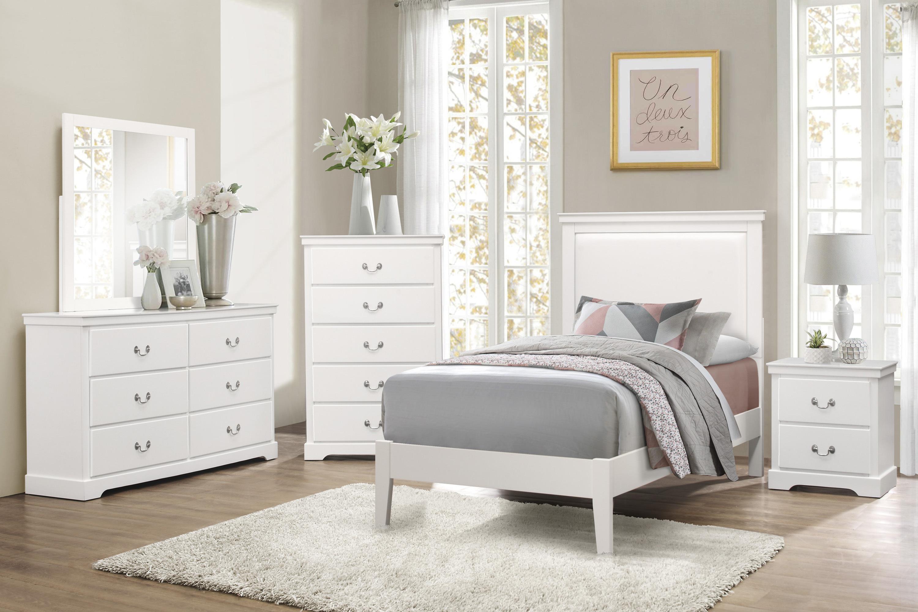 

    
Modern White Wood Twin Bedroom Set 5pcs Homelegance 1519WHT-1* Seabright
