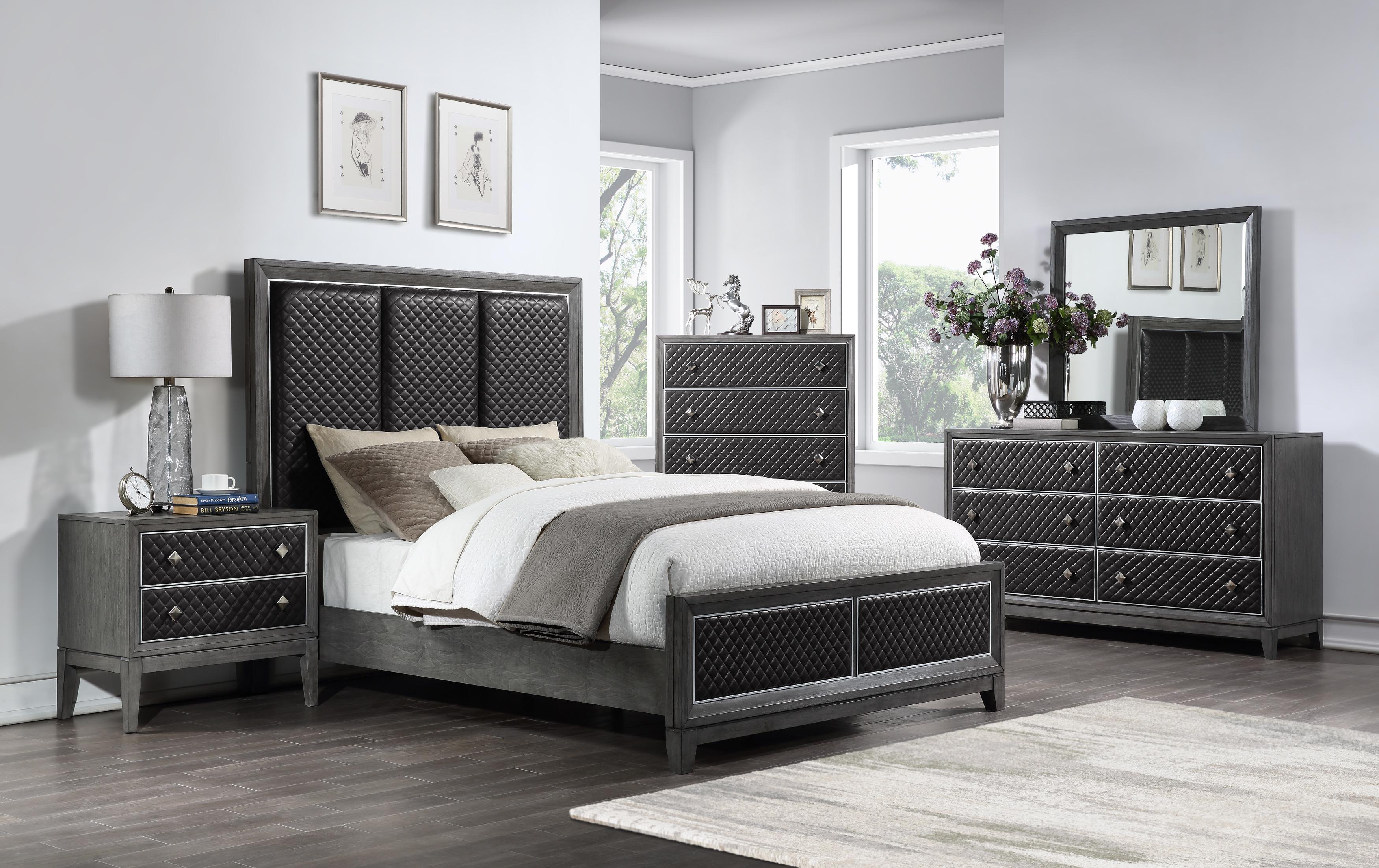 Modern Bedroom Set 1566GY-1*-5PC West End 1566GY-1*-5PC in Gray Faux Leather