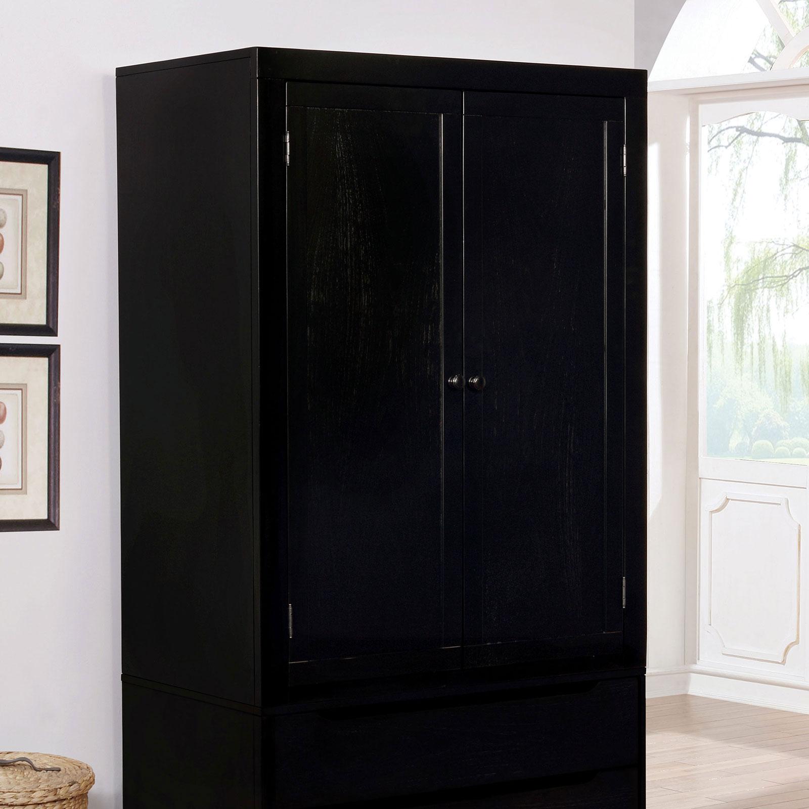 

    
Black Wood Armoire LENNART CM7386BK-AR Furniture of America Modern
