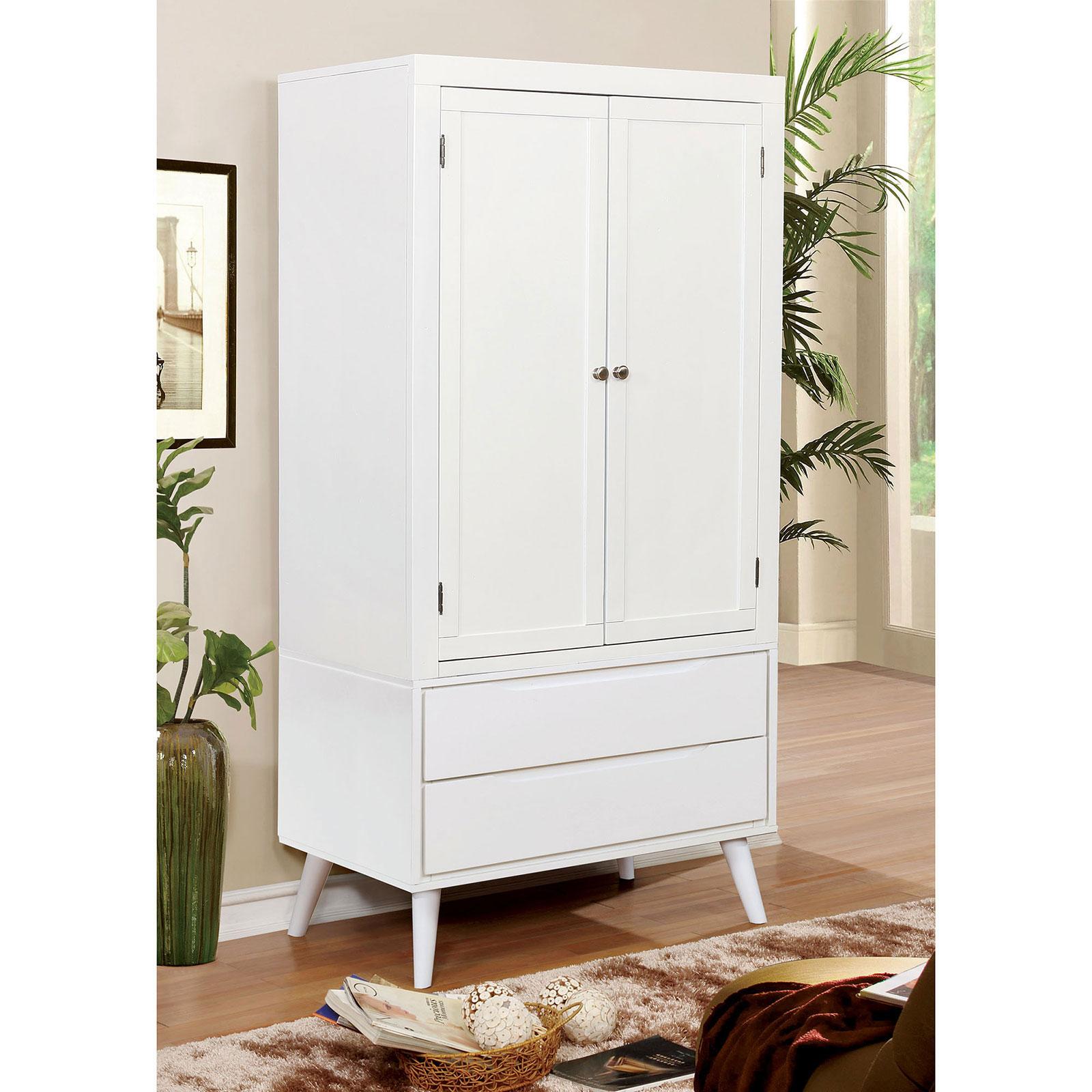 

    
White Wood Armoire LENNART CM7386WH-AR Furniture of America Modern

