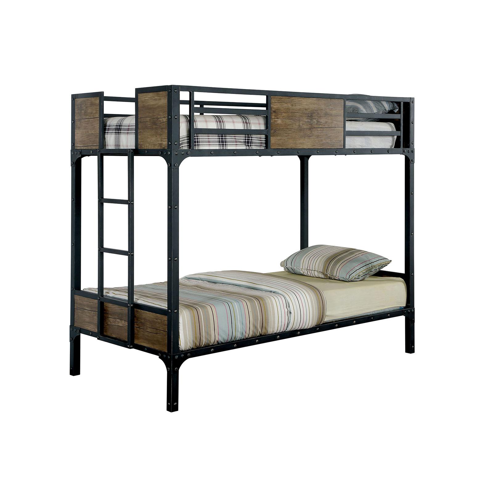 

    
Black Wood Metal Full Bunk Bed CLAPTON CM-BK029FF Furniture of America Modern
