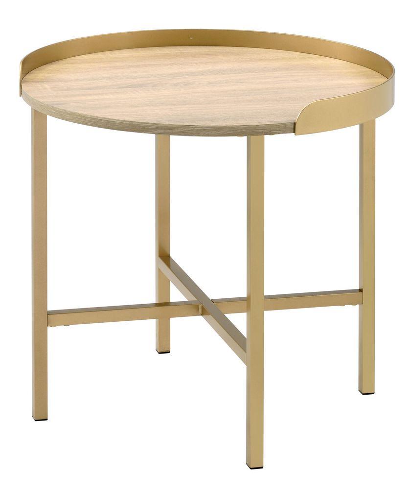 

    
Modern Wood Oak & Gold End Table by Acme Mithea 82337
