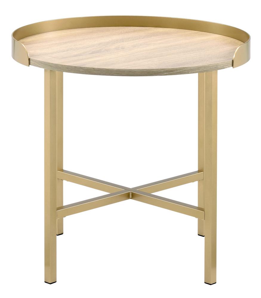 

    
Modern Wood Oak & Gold End Table by Acme Mithea 82337
