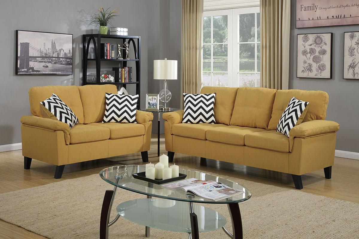 

    
Modern Yellow Fabric Upholstered 2-Pcs Sofa Set F6906 Poundex
