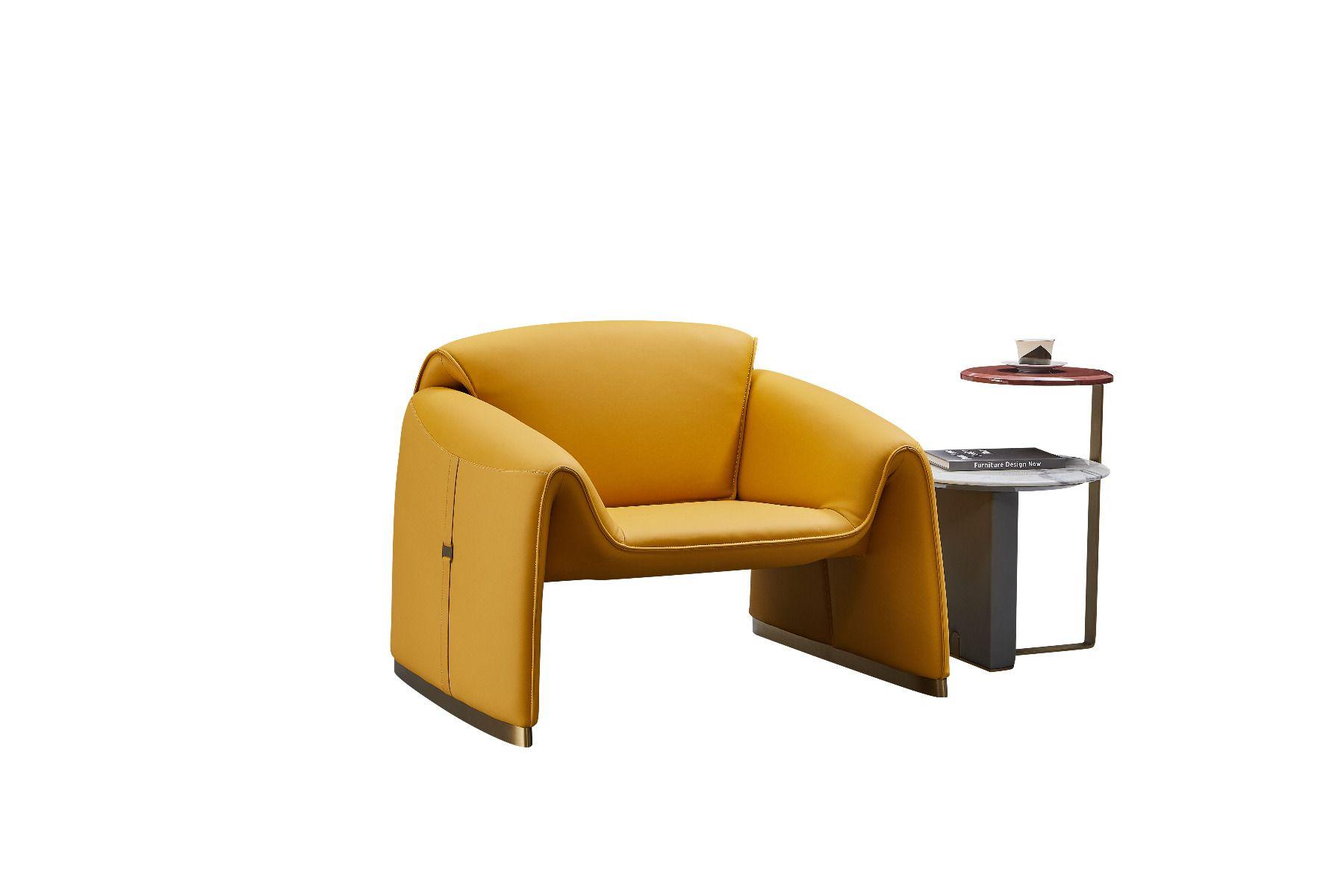 Contemporary, Modern Accent Chair EK-Y1011-YO EK-Y1011-YO in Yellow Genuine Leather