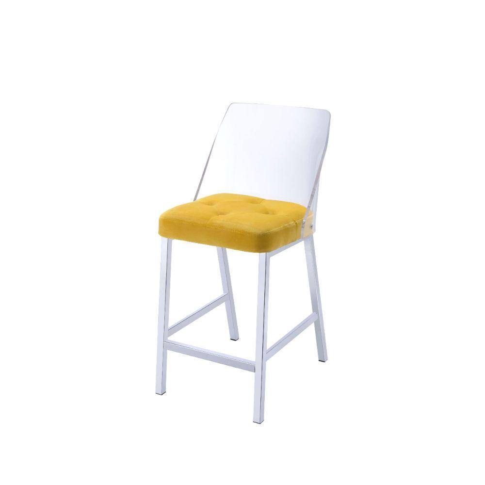 

    
Modern Yellow Velvet & Chrome 2pcs Counter Height Chairs by Acme Nadie II 72174-2pcs
