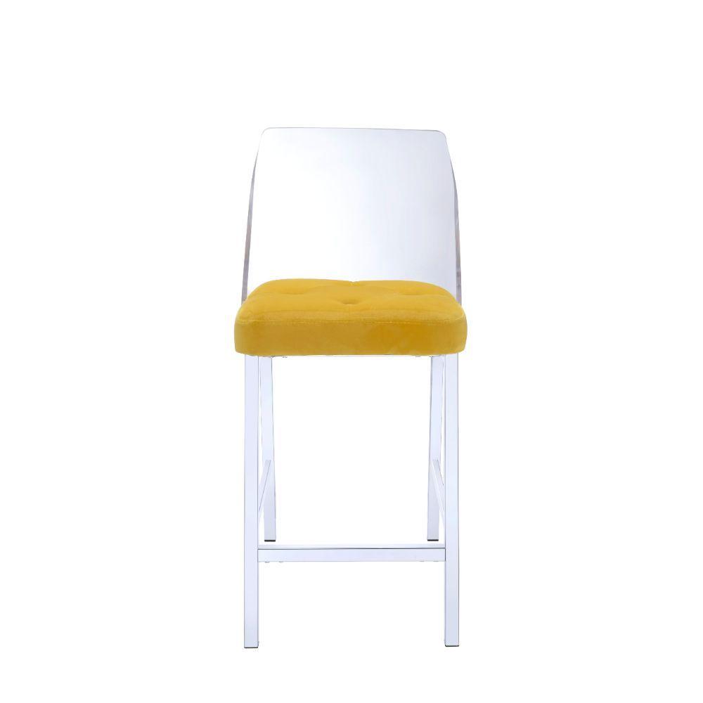 

    
Modern Yellow Velvet & Chrome 2pcs Counter Height Chairs by Acme Nadie II 72174-2pcs
