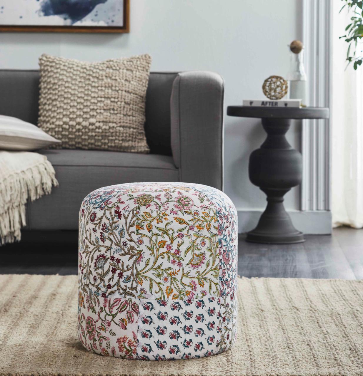 Modern, Traditional Ottoman P100 Round Pouf 718852653304 718852653304 in Yellow Fabric