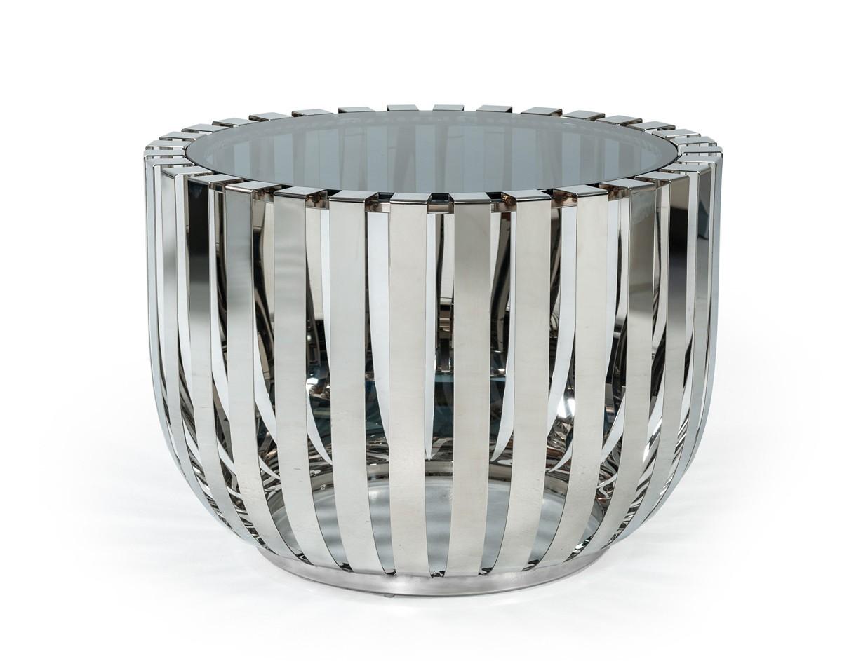 

    
Stainless Steel End Table w/ Glass Top VIG  Modrest Cage Modern Contemporary
