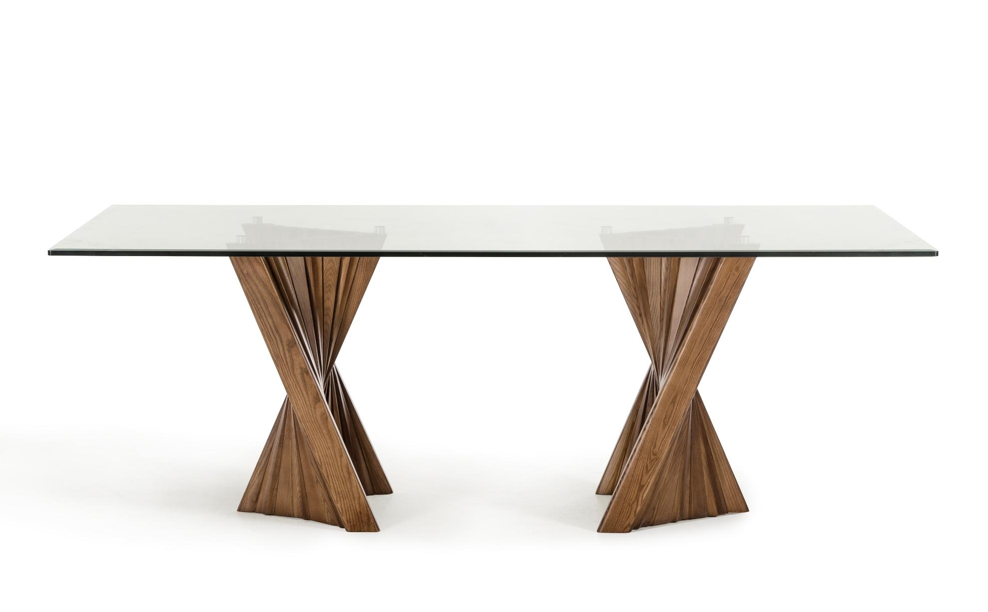 Contemporary, Modern Dining Table Modrest Corbin VGCSDT-1571 in Walnut Glass Top