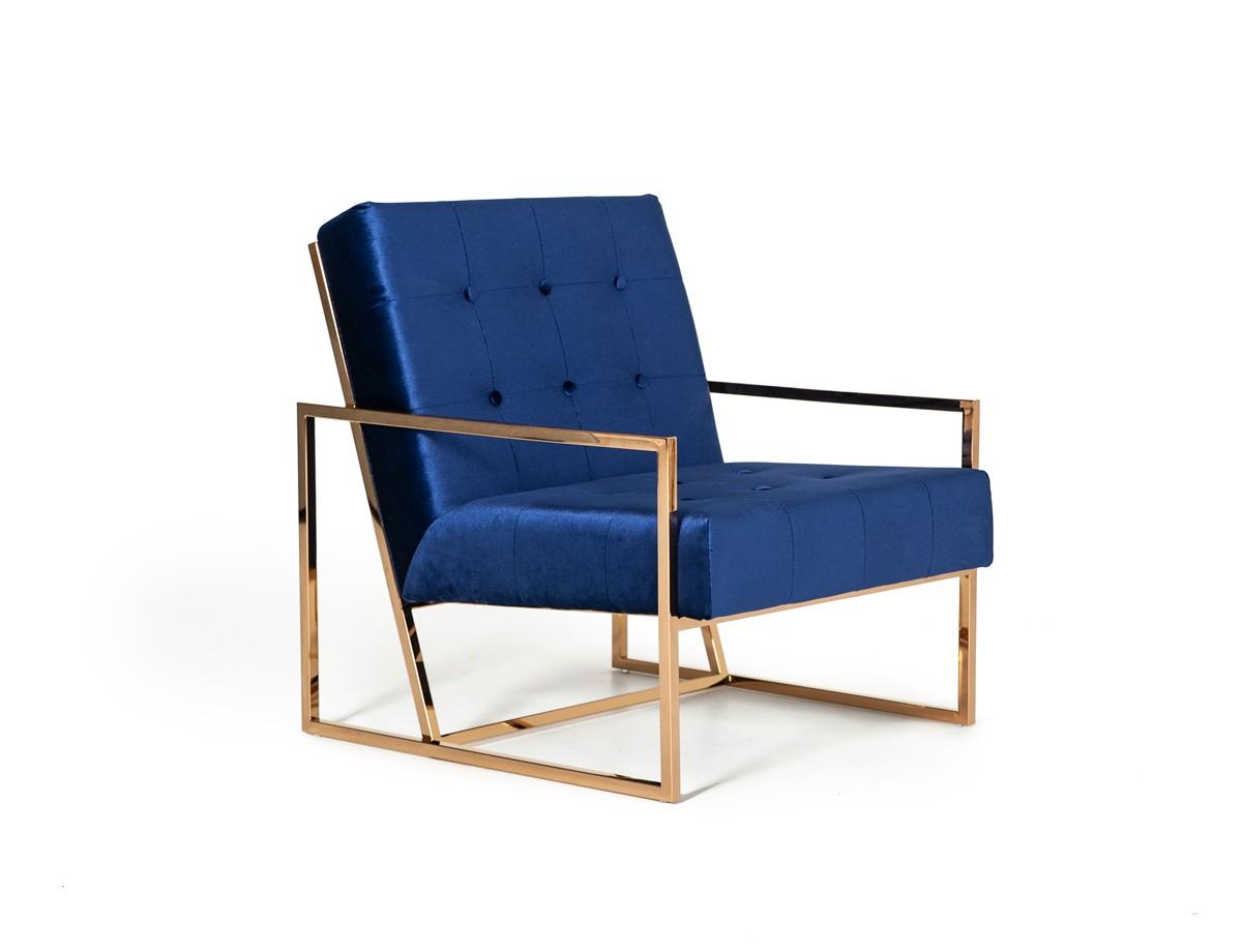 Contemporary, Modern Accent Chair Modrest Samara VGVCB8390A in Gold, Blue Fabric