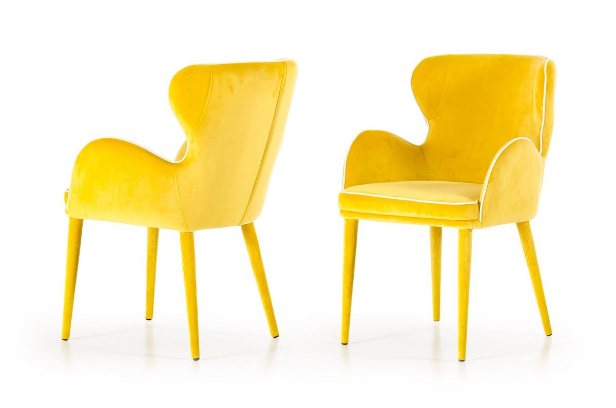 Contemporary, Modern Dining Chair Set VGEUMC-8883CH-A-YEL-Set-2 VGEUMC-8883CH-A-YEL-Set-2 in Yellow Fabric