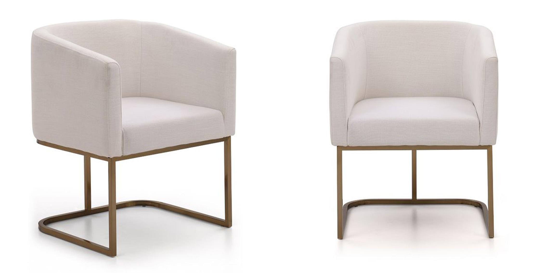 Contemporary, Modern Dining Chair Set VGVCB8362-WHTBRS-Set-2 VGVCB8362-WHTBRS-Set-2 in Cream Fabric