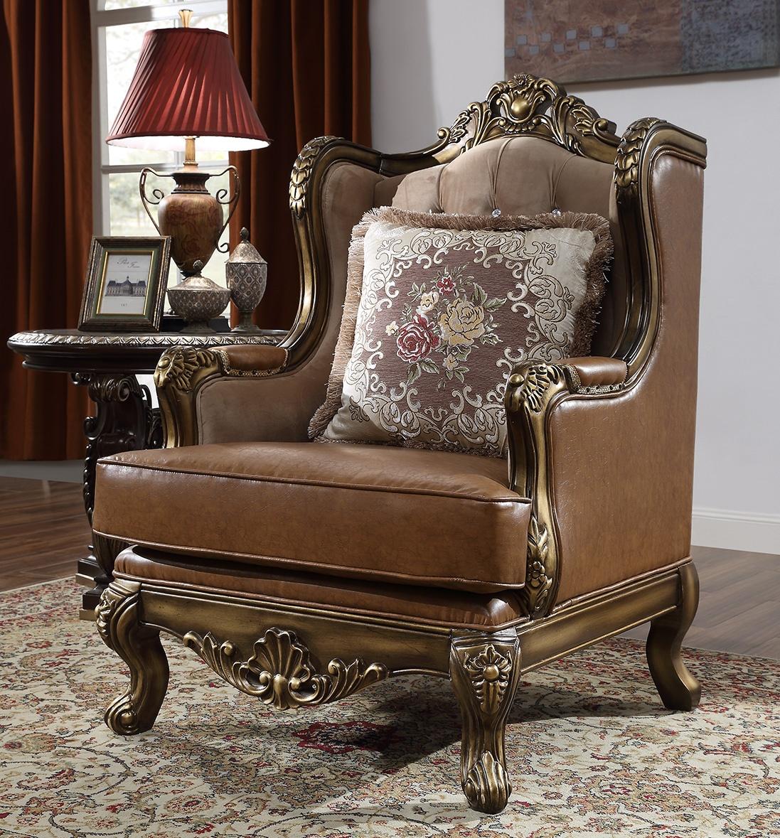 Traditional Arm Chairs HD-555 HD-C555 in Brown Leather