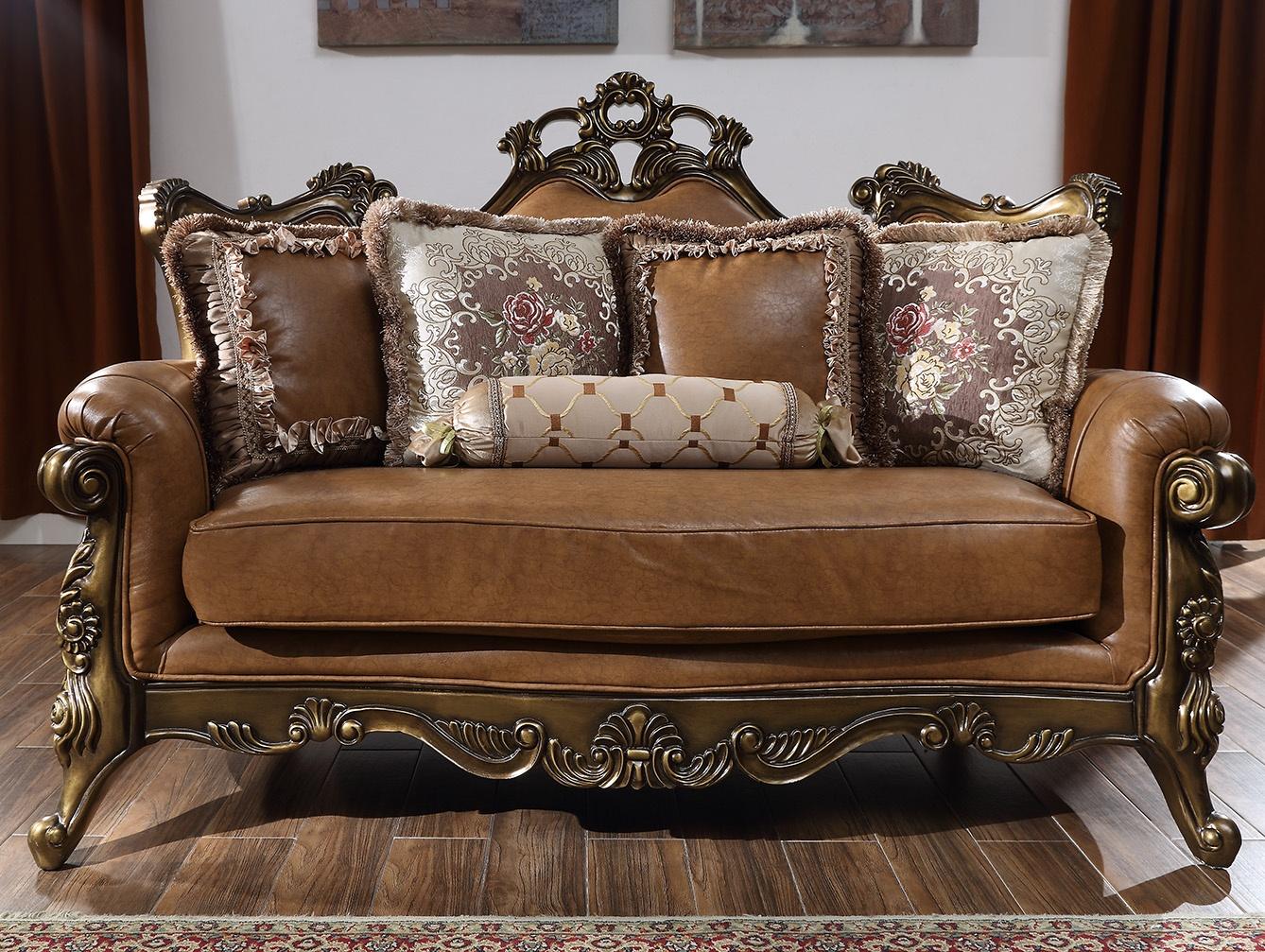 Traditional Loveseat HD-555 HD-L555 in Brown Leather
