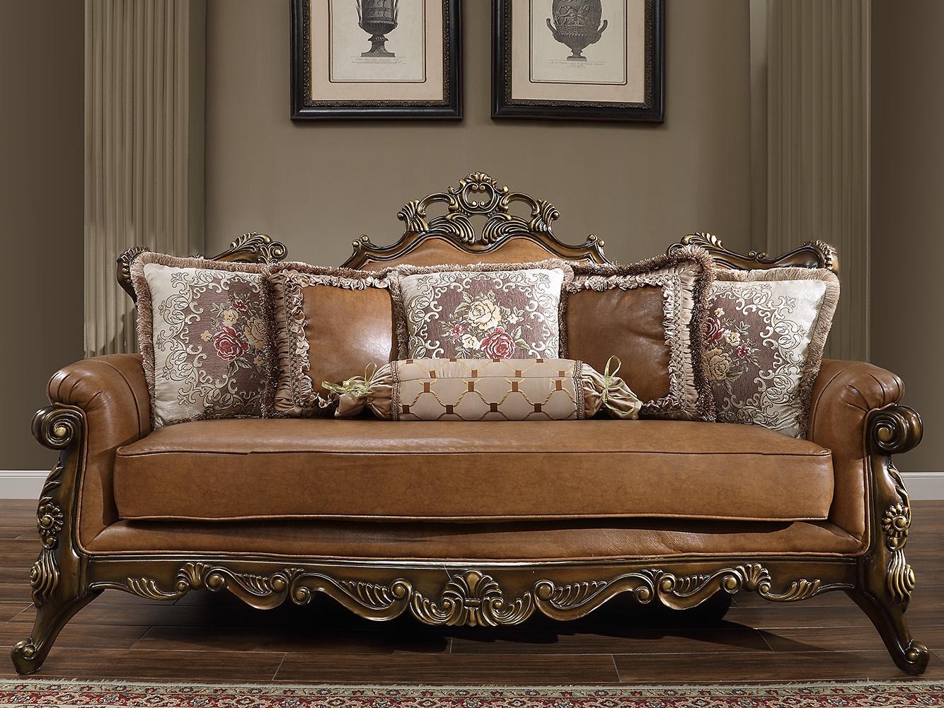 Traditional Sofa HD-555 HD-S555 in Brown Leather
