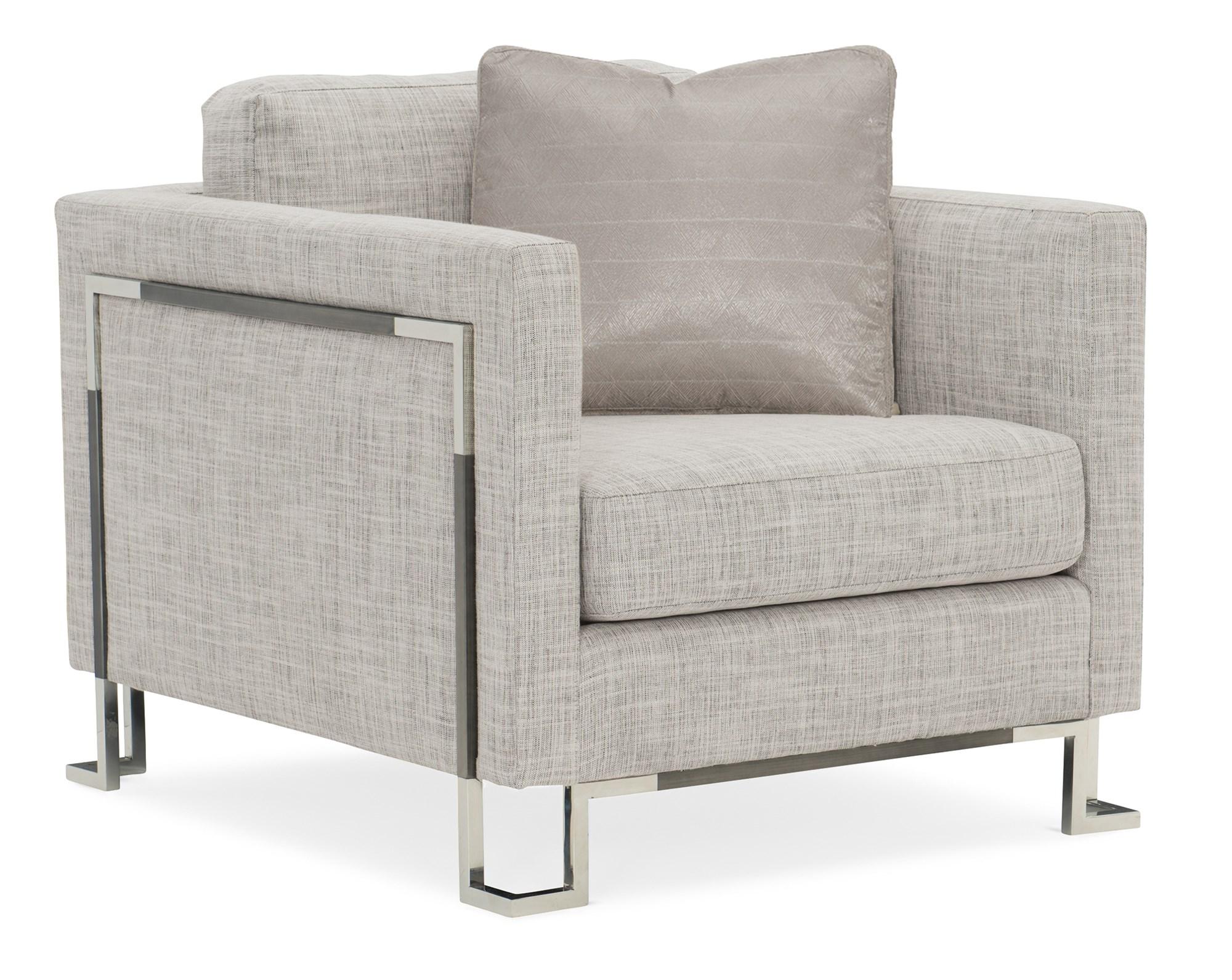 

    
Moonlight Silver Fabric & Stainless-Steel Frame Accent Chair OPEN FRAMEWORK by Caracole
