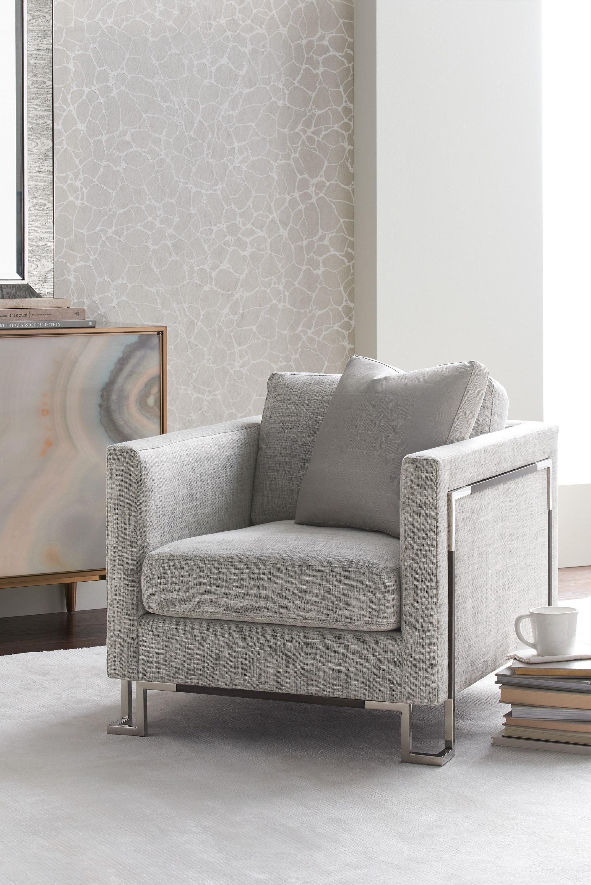 

    
Moonlight Silver Fabric & Stainless-Steel Frame Accent Chair OPEN FRAMEWORK by Caracole
