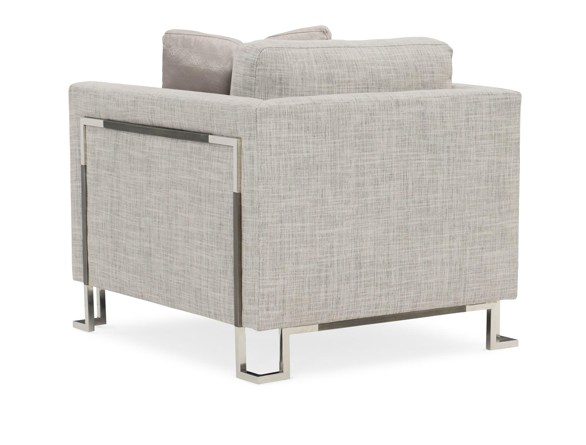 

    
 Shop  Moonlight Silver Fabric & Stainless-Steel Frame Sofa Set 2Pcs OPEN FRAMEWORK by Caracole
