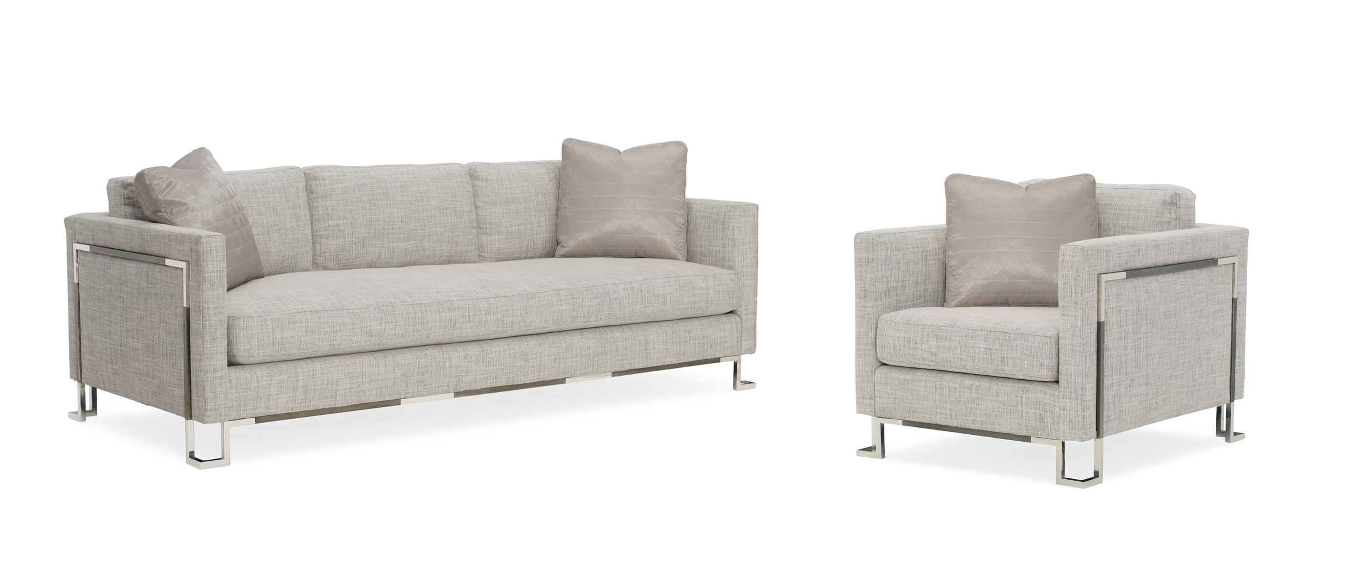 Contemporary Sofa and Chair OPEN FRAMEWORK M090-018-012-A-Set-2 in Light Gray, Brown Fabric