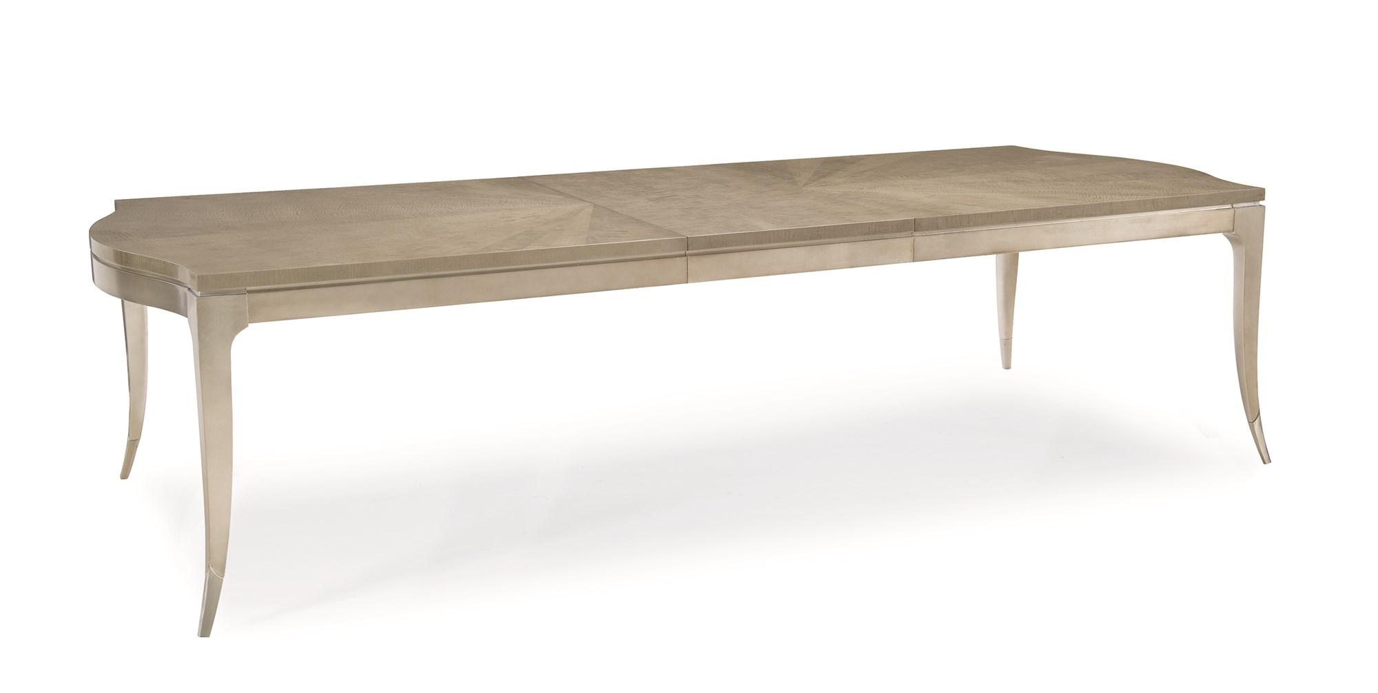 

    
Moonlit Sand & Soft Silver Leaf Extandable Dining Table ON A SILVER PLATTER by Caracole
