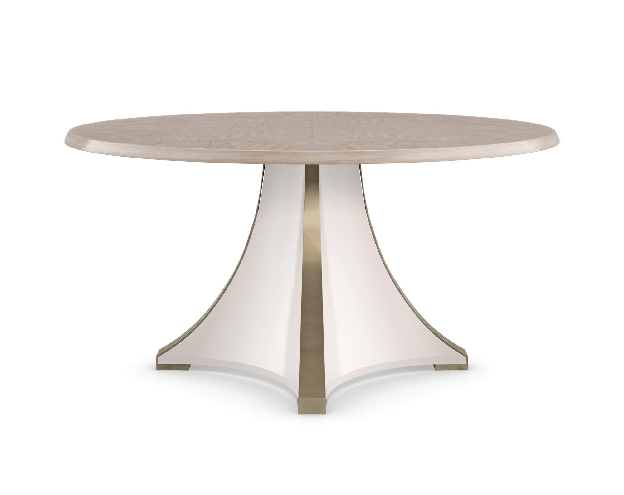 

    
Moonstone Finish Radiating Rosette Motif Dining Table GREAT EXPECTATIONS by Caracole
