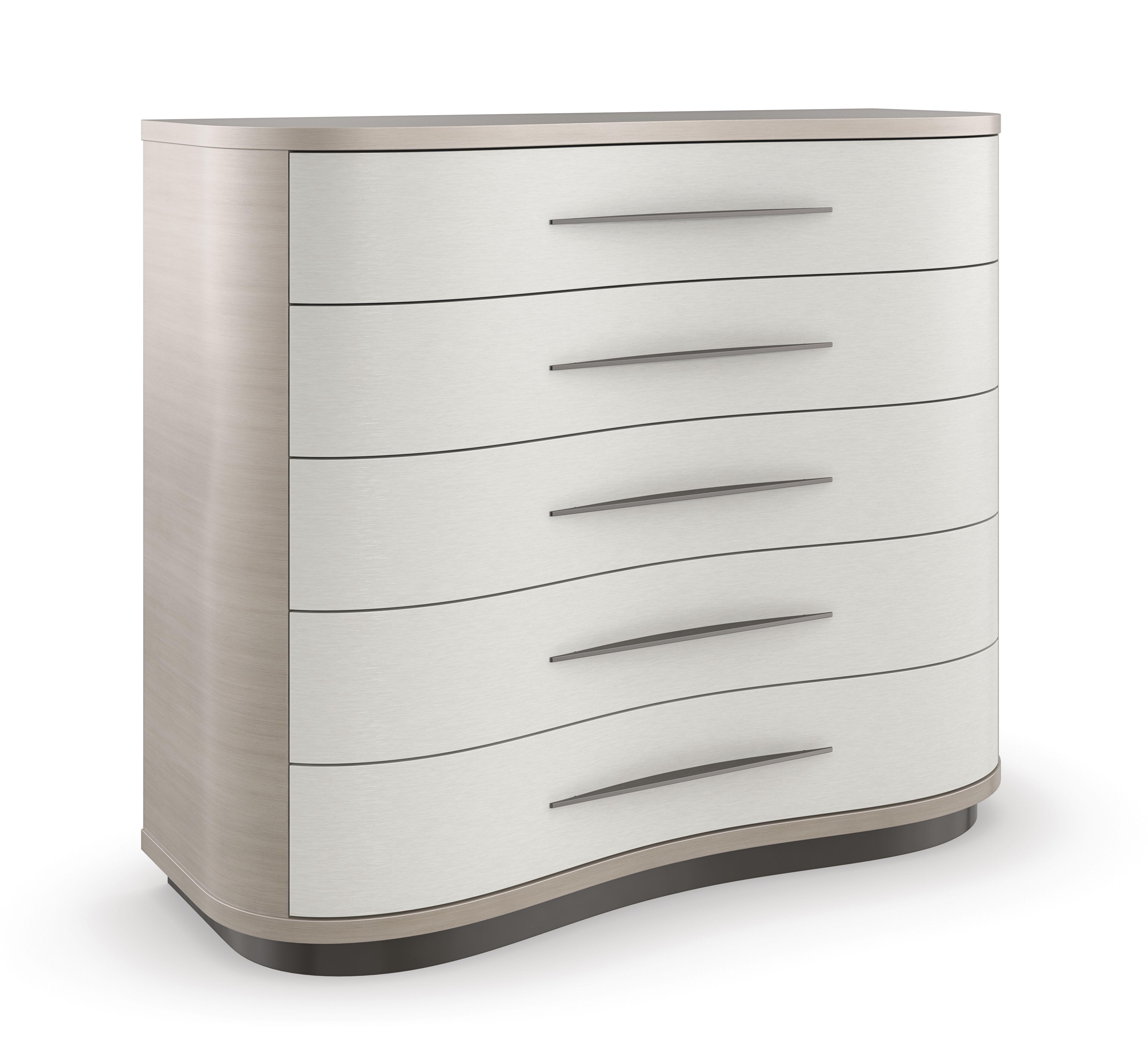 

    
Moonstone Finish Sinuously Shaped Dresser MEANDROUS by Caracole
