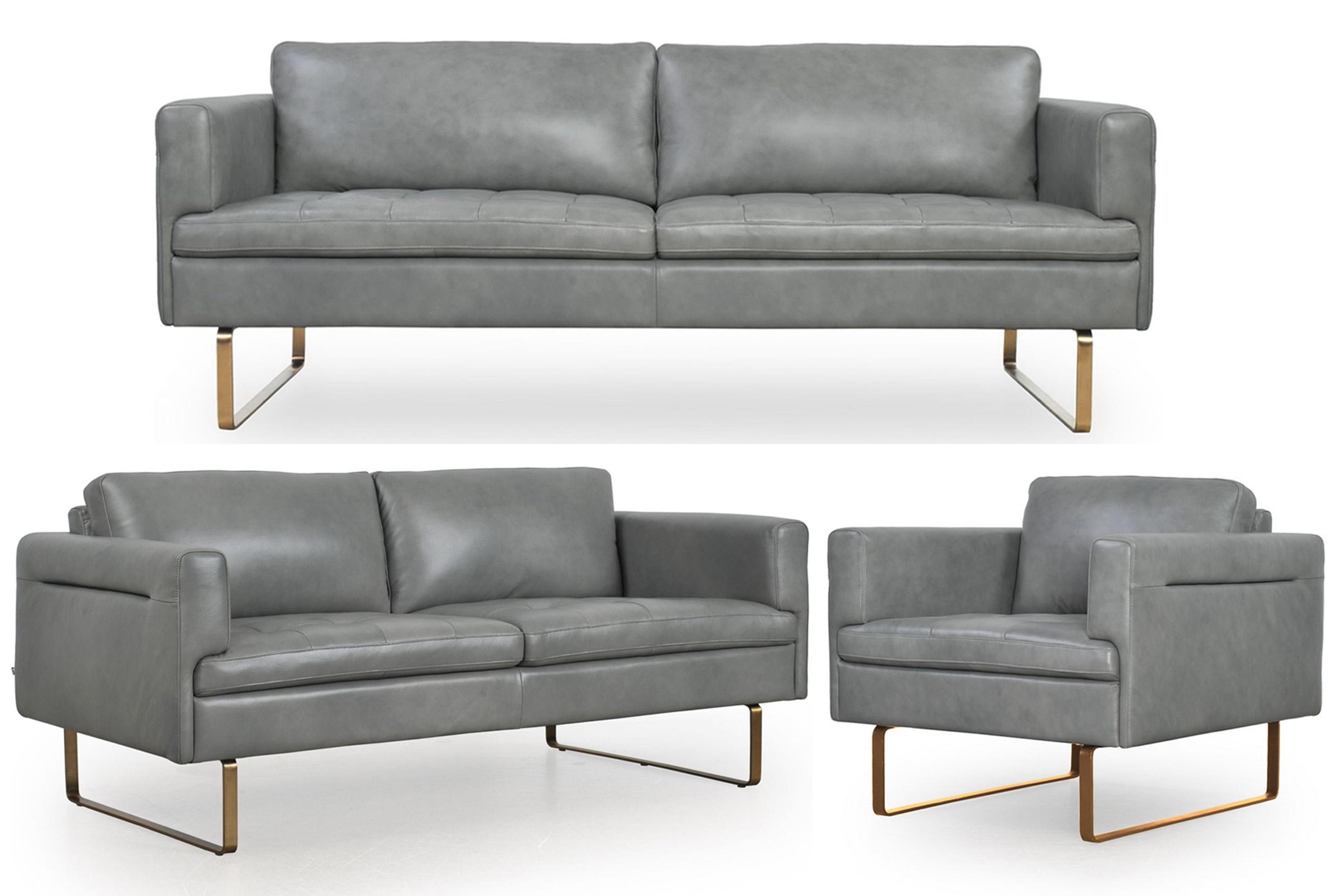 Modern Sofa Set Frensen 365 36503BS1173-Set-3 in Gray Top grain leather